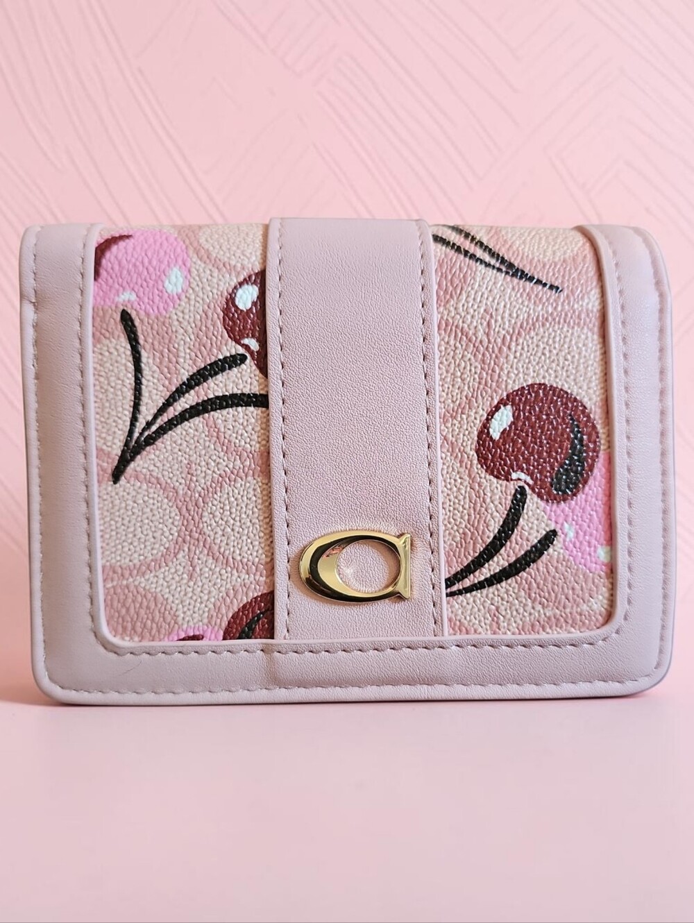 Women's Pink Cherry Print Compact Wallet - Unbranded